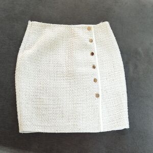 David Lawrence Cream Tweed Pencil Skirt with Gold Buttons